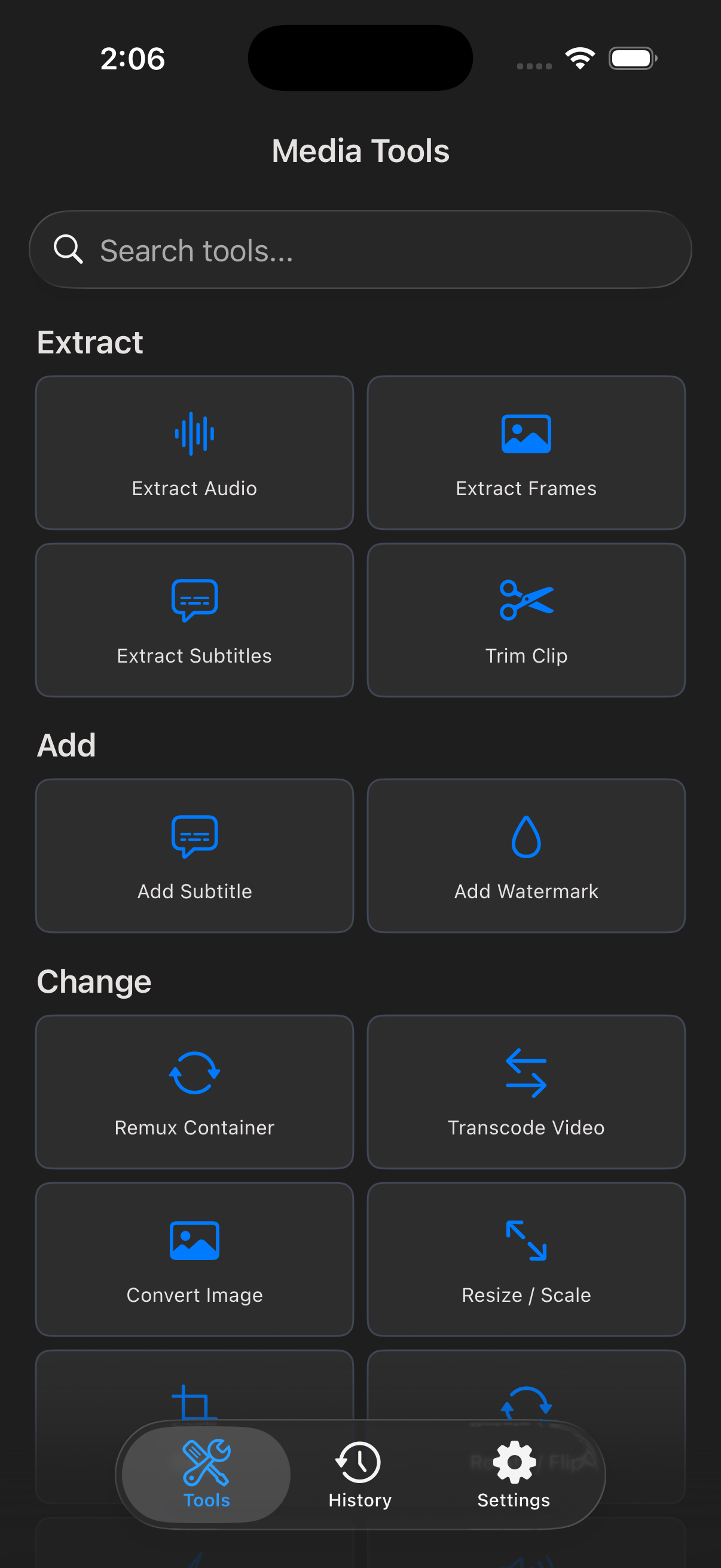 MediaCut tool selection screen