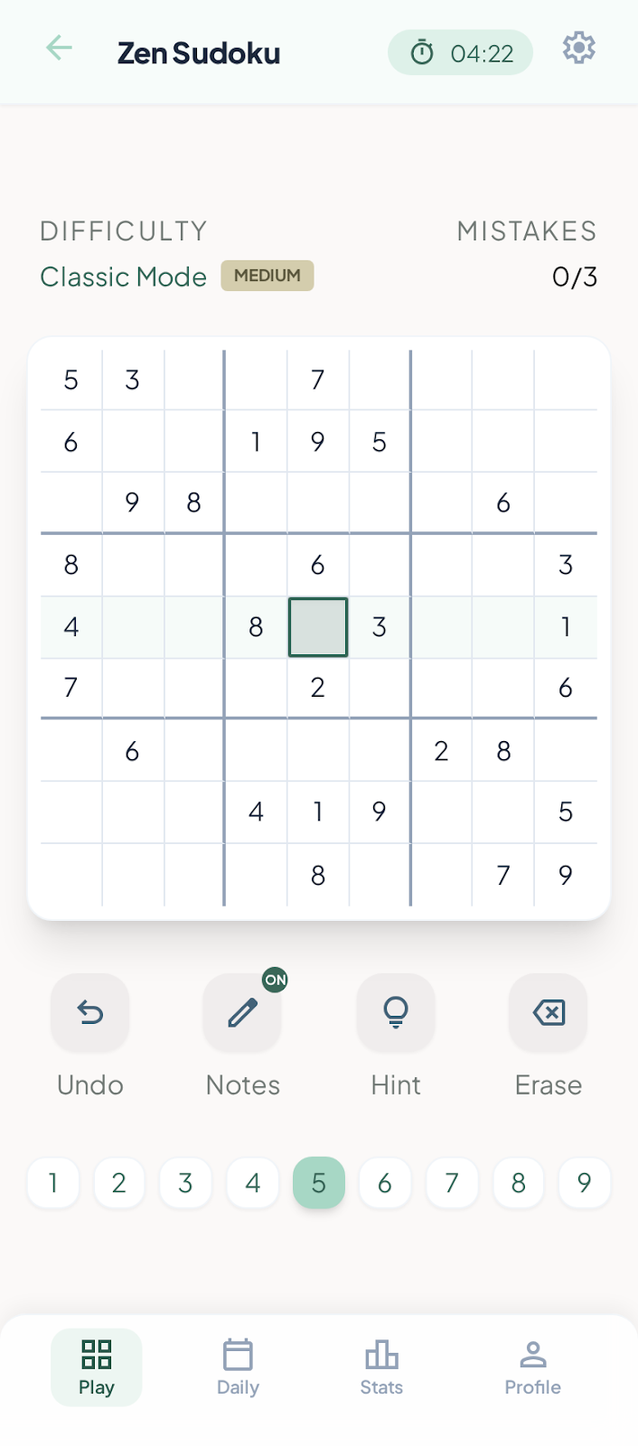 Calm game interface