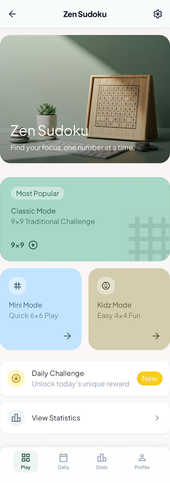 Zen Sudoku home screen